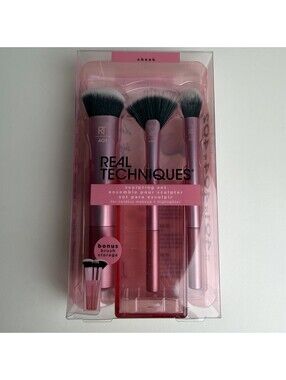 Real Techniques Sculpting Set 3pc Pink Contour Highlighter Brushes + Storage